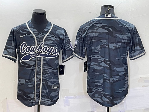 Men's Dallas Cowboys Blank Gray Camo With Patch Cool Base Stitched Baseball Jersey